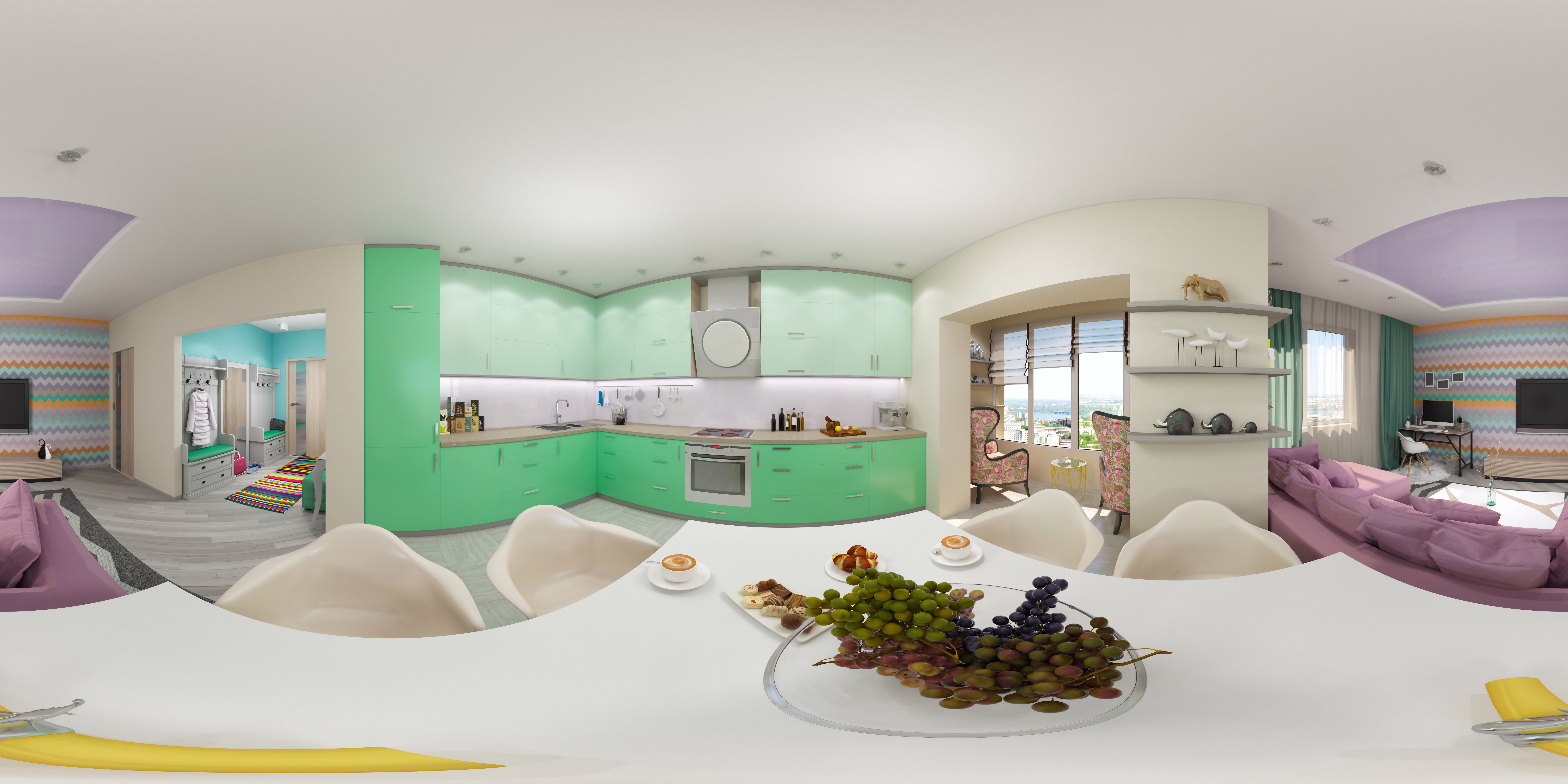 Open Kitchen with Living Room. Luxury Modular Kitchen 