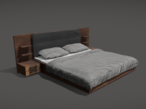 Dark Brown Wooden Bed