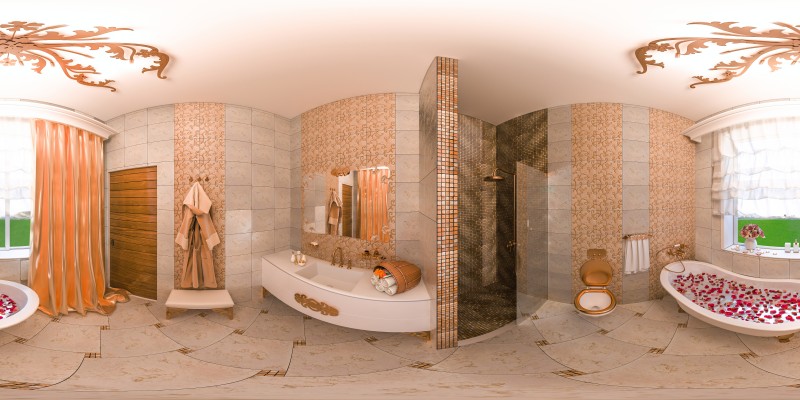 Spacious Bathroom Design Idea: Sophisticated and Luxurious with a Golden Touch